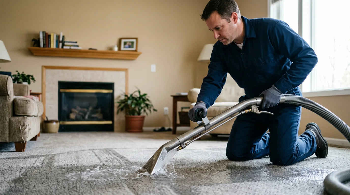 Water damage restoration technician working near Norwood, NJ